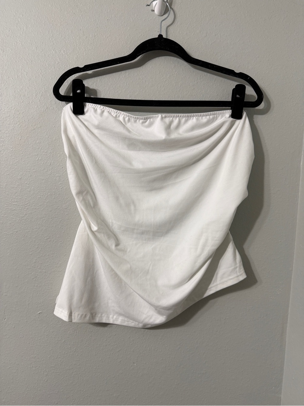 Cute Trendy Asymmetric White Tube Top Strapless Ruched Side Slit 2XL